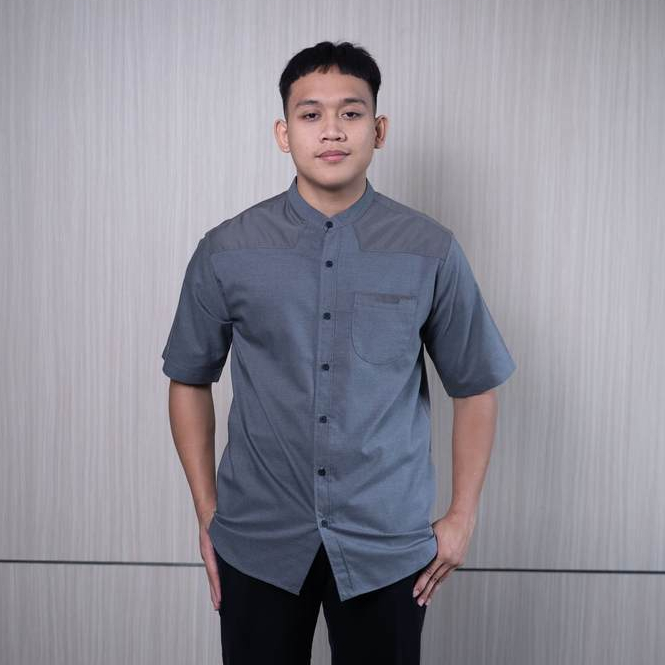 TWO-D Baju Kemeja Koko Muslim Pria Kerah Motif Lengan Pendek TD2649