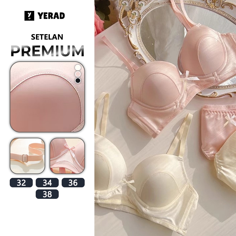 YERAD Bra Satin Prancis dengan Cup  BH Segitiga dan Tali Spaghetti Bra Push Up untuk Payudara Kecil