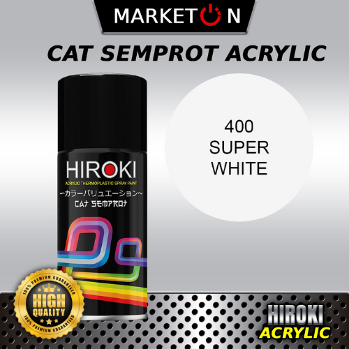 Hiroki Acrylic - 400 Super White I Cat Semprot Akrilik 300CC 300ML I Cat Warna Putih Bersih I Cat St