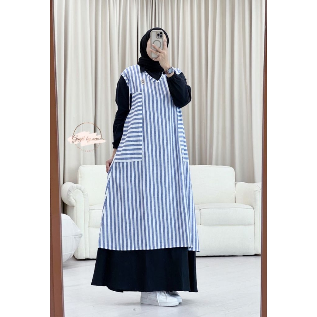 Zunaiva One Set by Gagil Original - One Set Bahan Hq Linen Strip Mix Pure Linen Premium