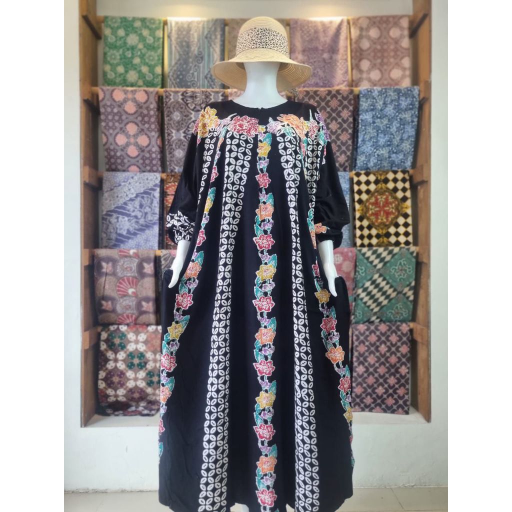 PARAN Kaftan Batik Cap Colet Ld 140 Pb 138 Rayon Premium Terbaru Jumbo Busui Resleting Depan Homedre