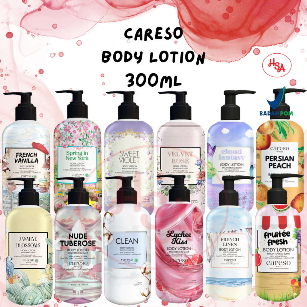 Careso Body Lotion 300ML / HB / Cream Krim Badan / Vanilla / Jasmine / Tuberose / Pear / Brightening