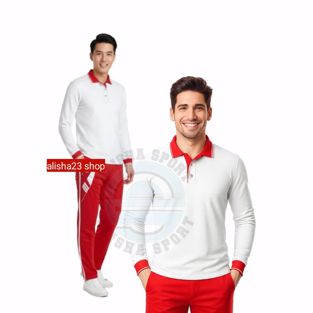 SETELAN KAOS SERAGAM PUTIH MERAH LENGAN PANJANG PRIA WANITA DEWASA PAKET SATU SET BAJU DAN CELANA TR