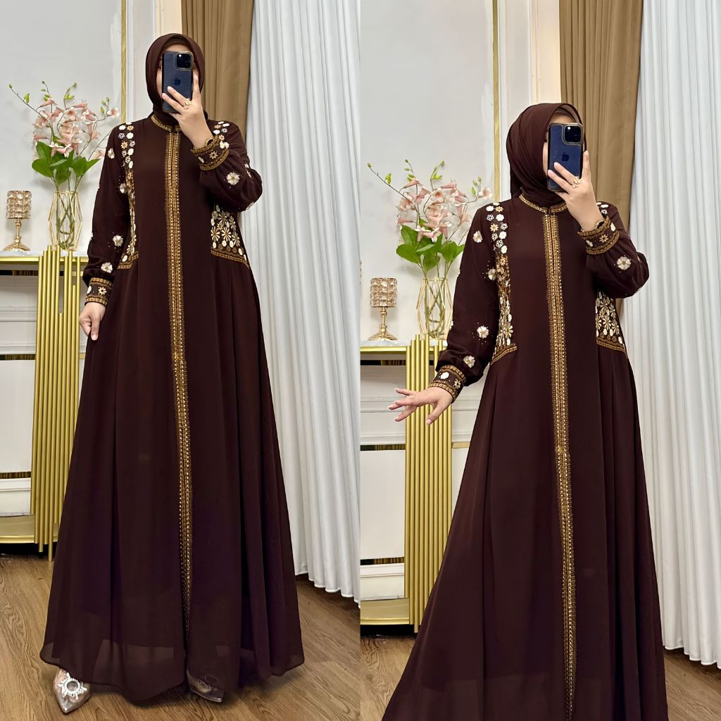 Faaz_Fashion.id Gamis Khalila Bordir Set Hijab Mewah Elegant Terbaru Dress Pesta Muslimah Kekinian
