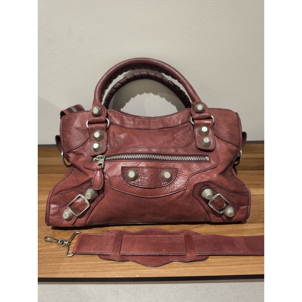 Preloved Balenciaga City Bag Giant Studs Red