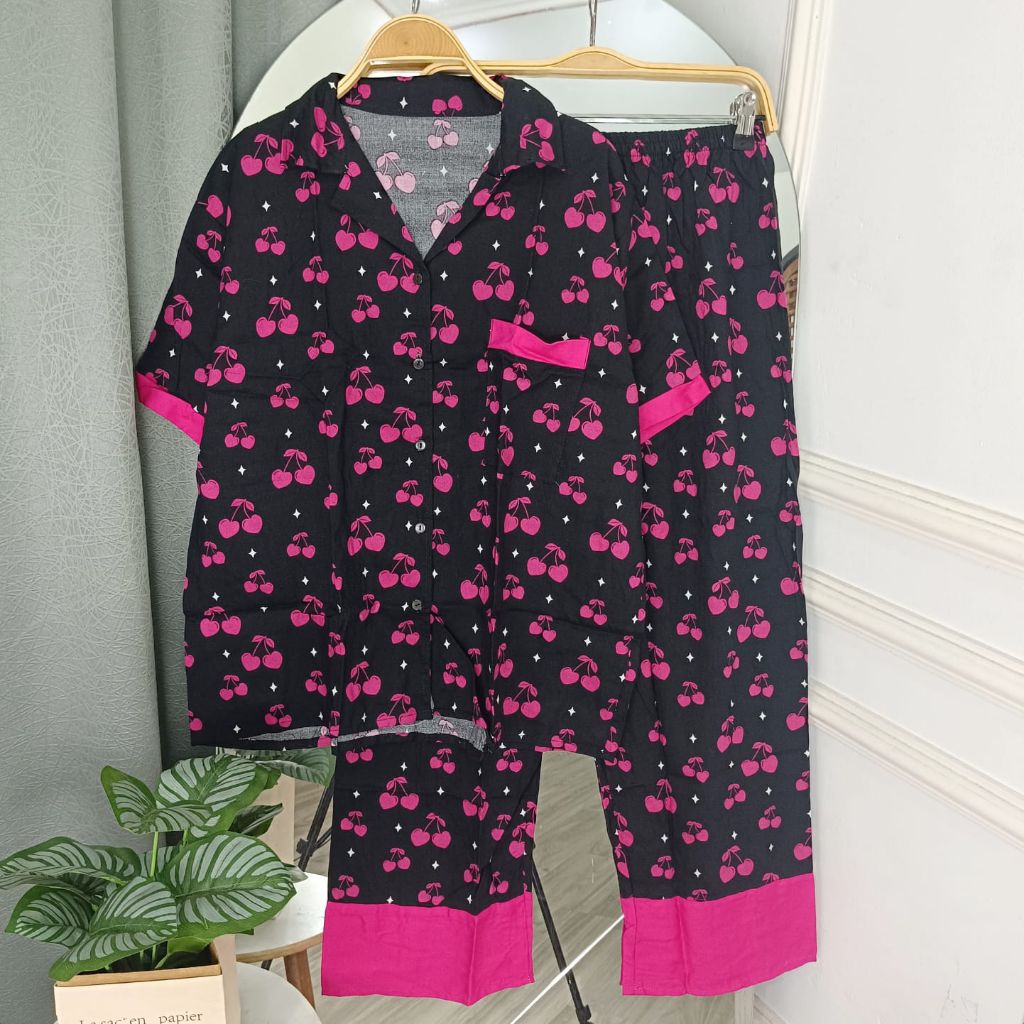 Piyama dania PDPJ/ piyama kerah lengan pendek celana panjang/ setelan baju tidur wanita busui full k