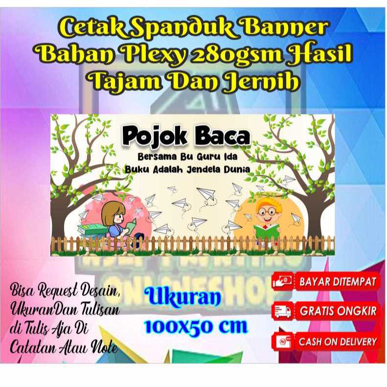 CETAK SPANDUK BANNER 100x50 POJOK BACA CUSTOM DESAIN