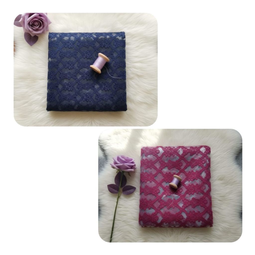 Kain Organza Bordir Timbul Motif Diamond Marun / Organza Premium Jaring Bordir Kebaya Kj