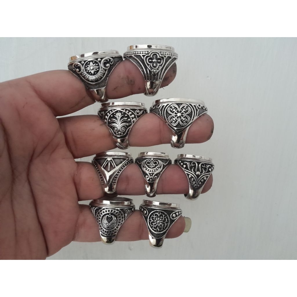 cincin ring emban alpaka super bakar kombinasi hitam 1kodi (20pcs)
