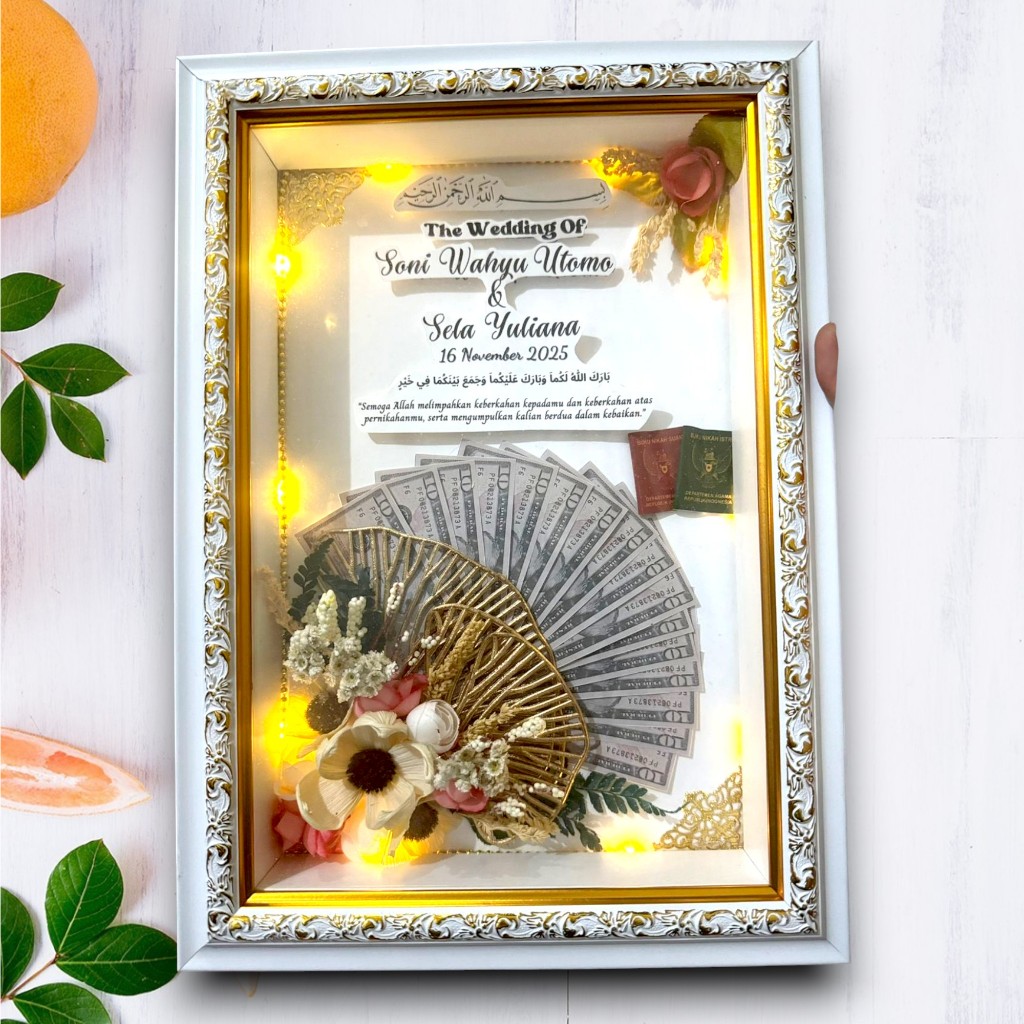 LANGSUNG JADI  Kado Nikahan/Wedding/Mahar/Walimatul Ursy/JAM/Bingkai 3D Premium/Pigura/35x25/Figura