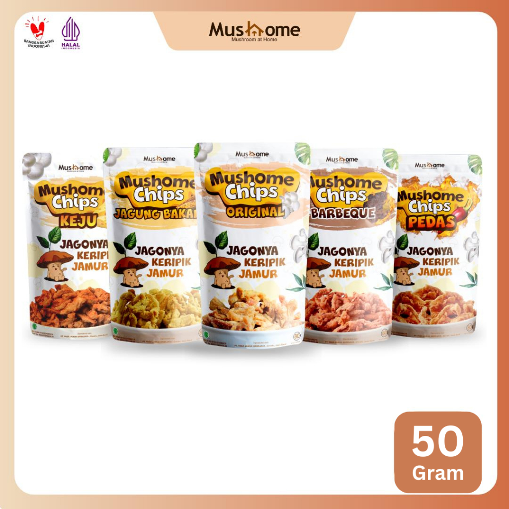 Mushome Keripik Jamur All Varian 50gr | Kaya serat & Sumber Protein | Snack Makanan Ringan Camilan F