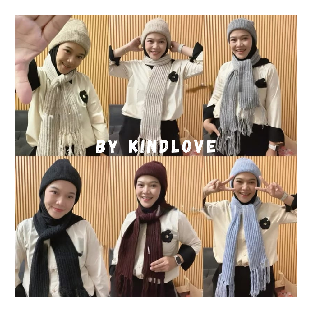 Set Kupluk Syal DEWASA Topi Rajut Bromo Dieng Winter Syal Kupluk Tebal