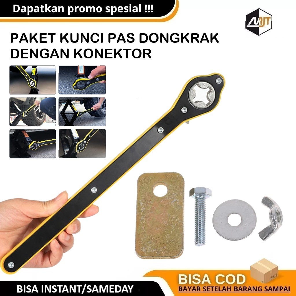 Kunci Dongkrak Mobil + Adaptor Besi / Tongkat Pemutar Dongkrak Otomatis Jack Wrench Universal