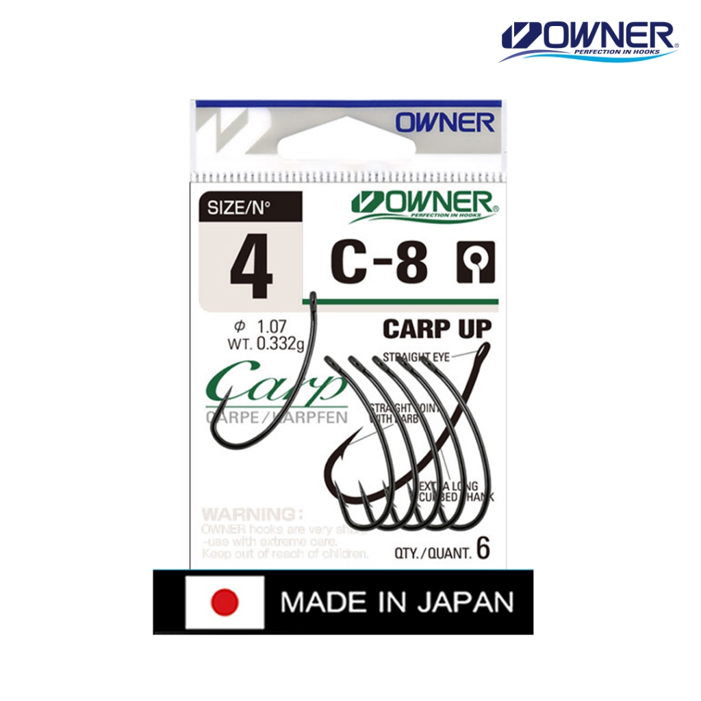 OWNER CARP UP C-8 Kail Pancing Tajam High Carbon Steel Anti Karat Straight Eye Curved Shank Original