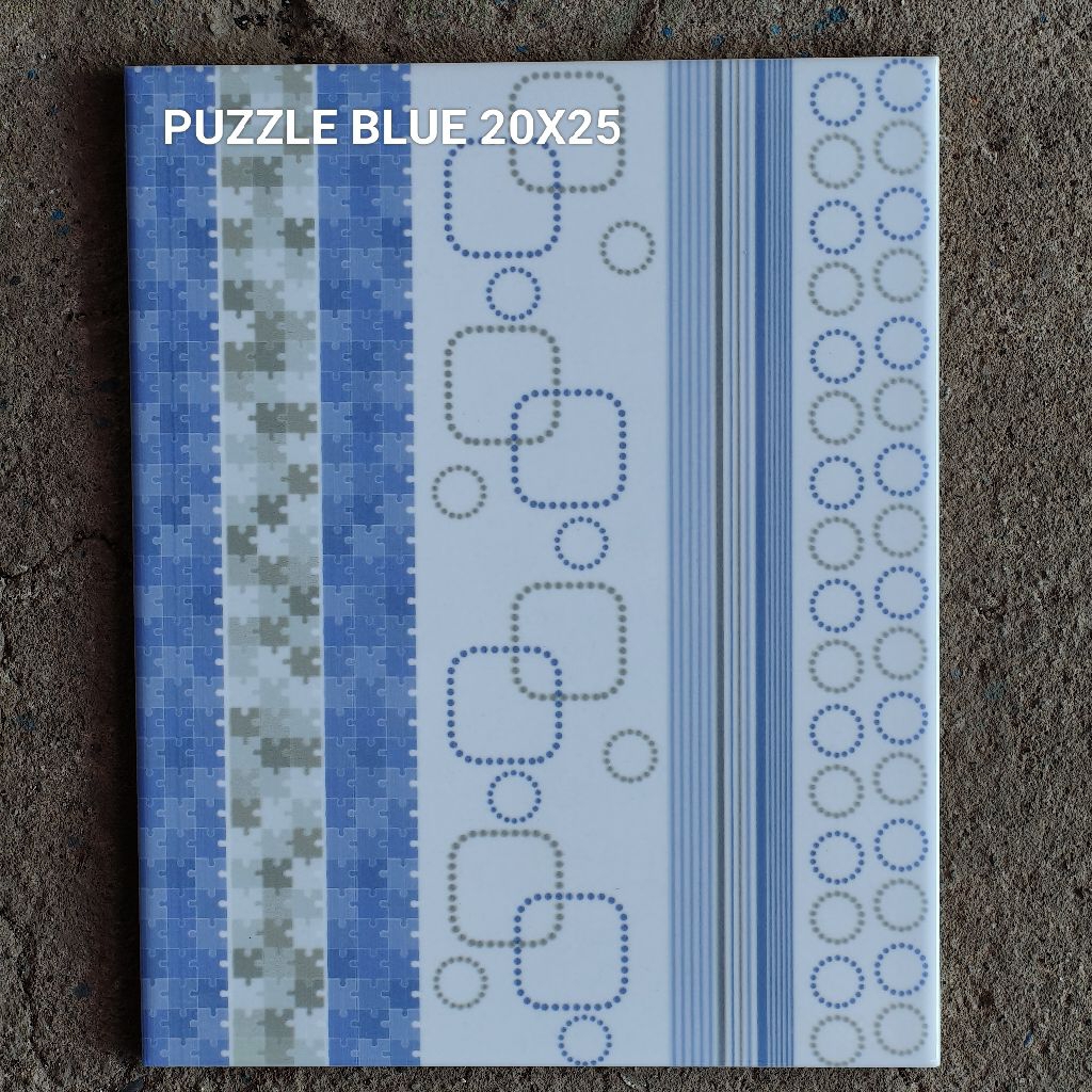 Keramik Dinding Kamar Mandi 20x25 Mulia Puzzle Blue Motif KW1