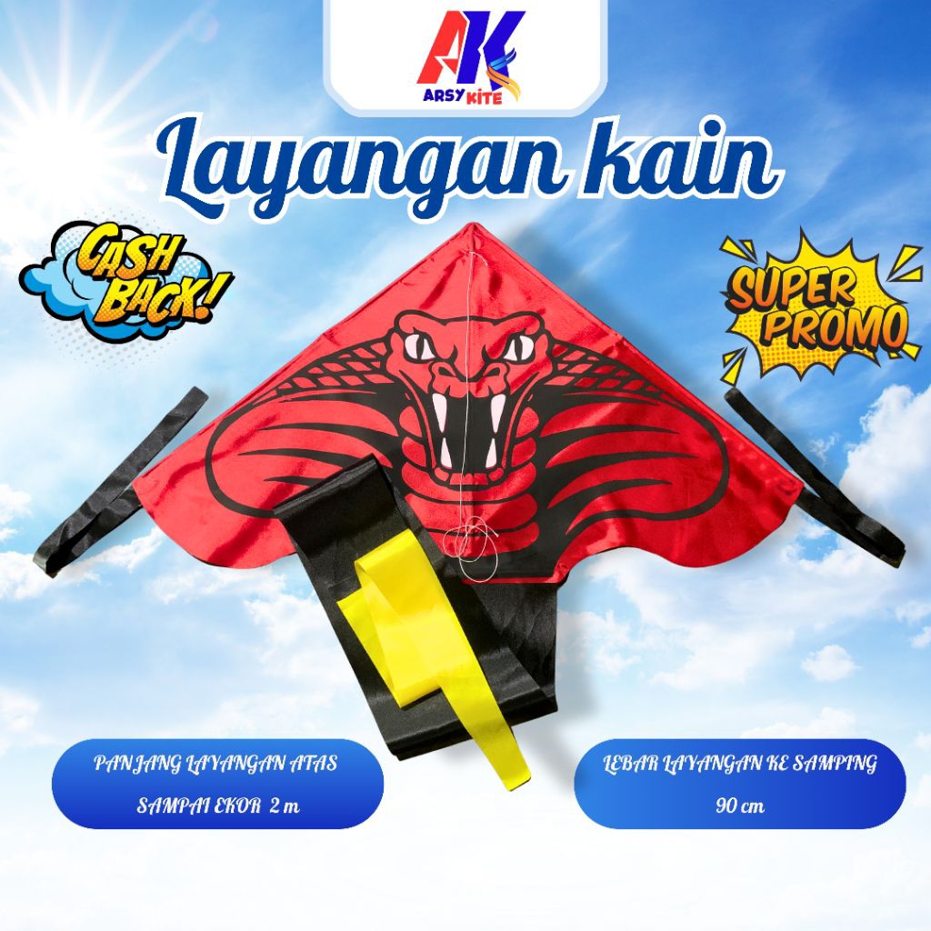[ BEST PROMO ] Layangan Delta Kain Ganas Ful Sablon 2 Warna Layang layang Motif Elang Cobra Naga Dll