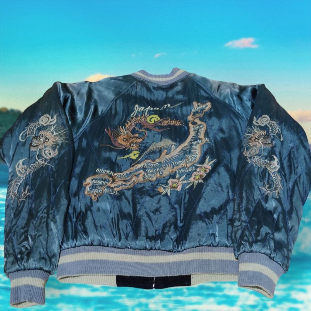 SUKAJAN DRAGON KOI VELVET REVERSIBLE VERY VINTAGE LUXURY ( RARE COLLECTION )