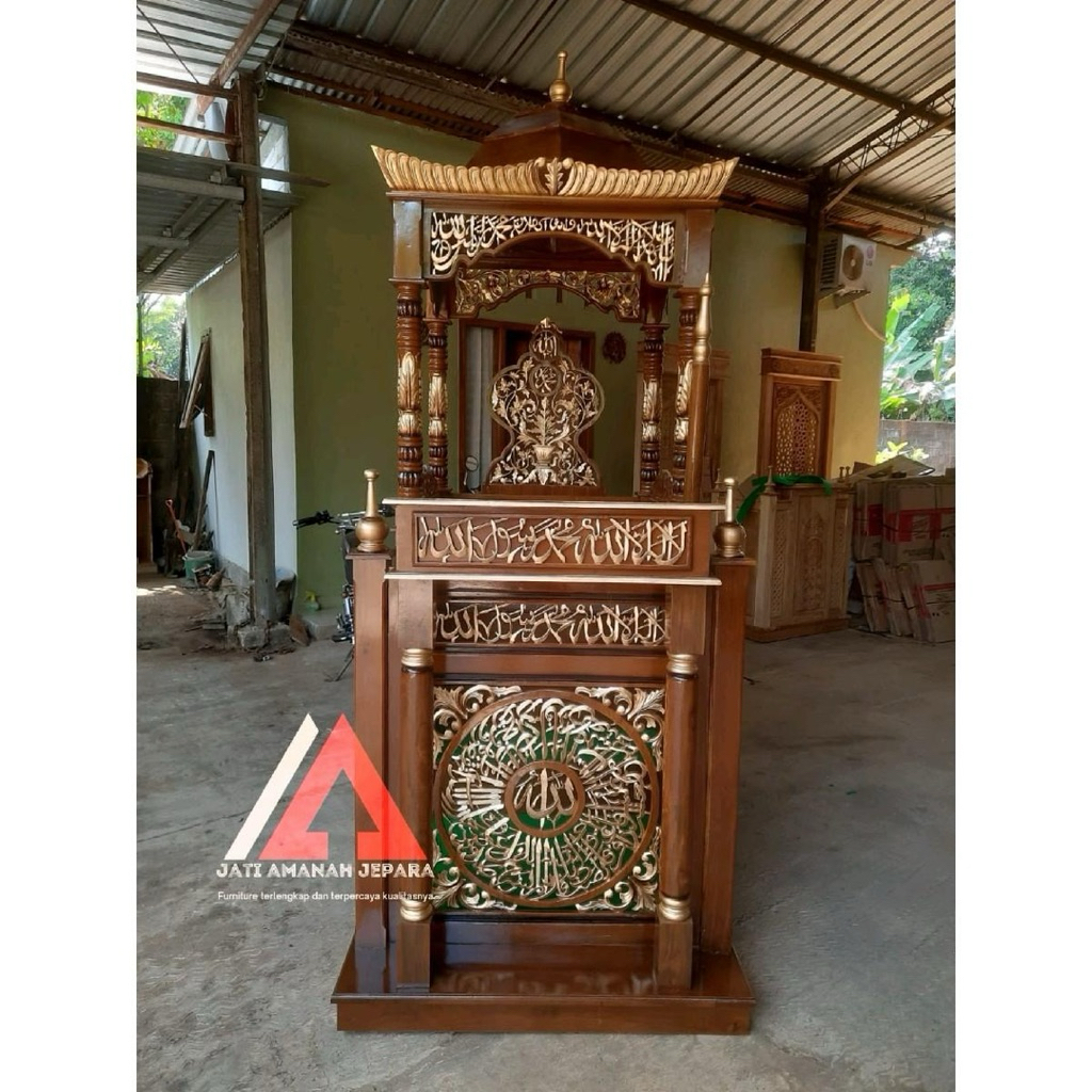mimbar masjid, mimbar khutbah, mimbar kayu jati asli