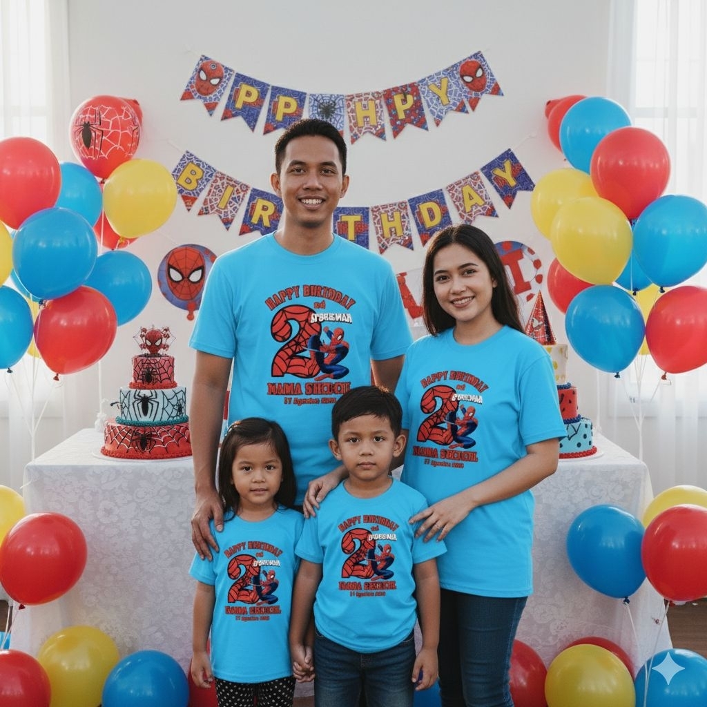 Kaos ulang tahun spiderman / baju kaos ultah anak / kaos free nama anak