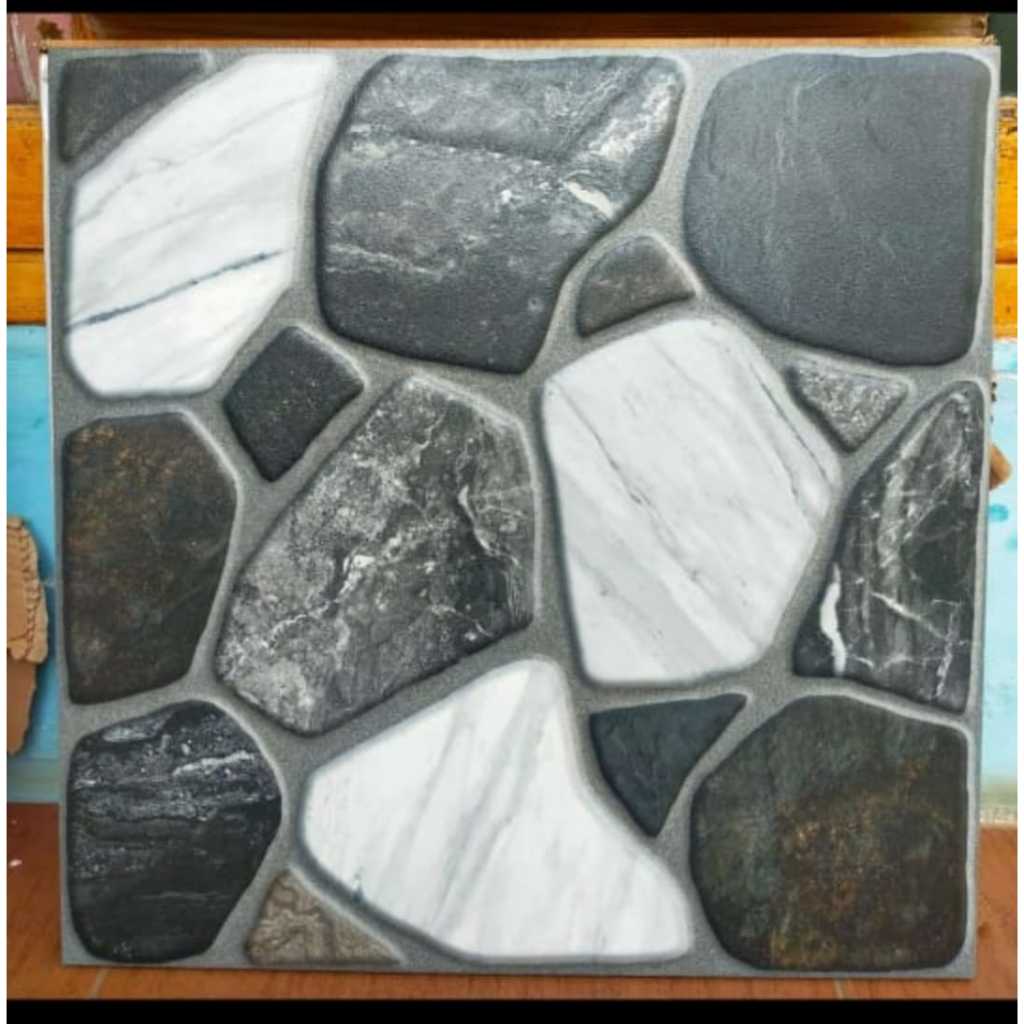 KERAMIK LANTAI/CARPOT 50X50 MOTIF BATU GREY MULIA