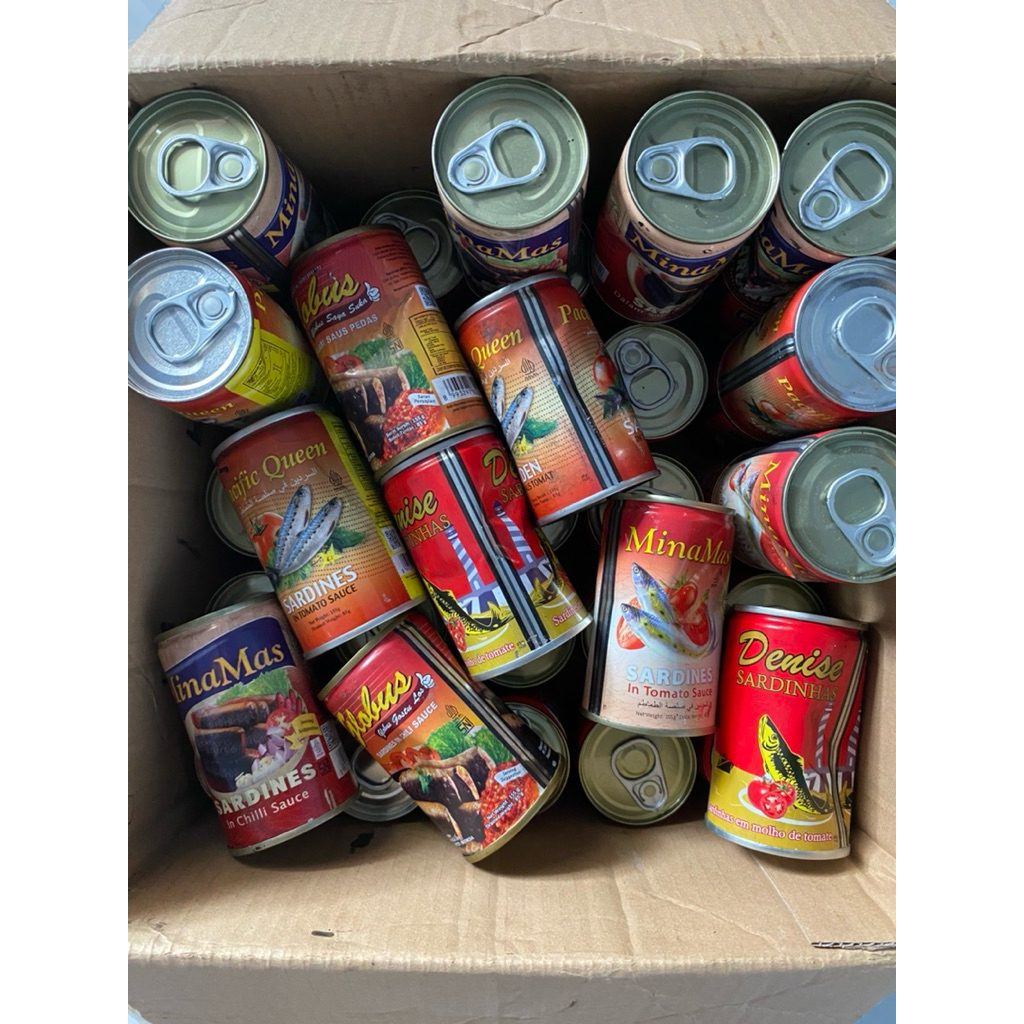 Paket hemat Sarden kaleng isi 5 kemasan 155 gr merk campur kemasan penyok dikit
