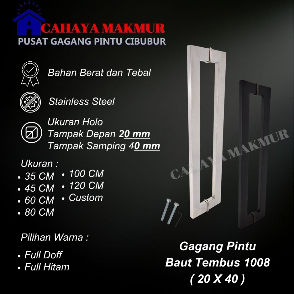 Handle Hendel Pegangan Gagang Tarikan Pintu Kayu Kaca Alumunium Stainless Minimalis Full Hitam Stain