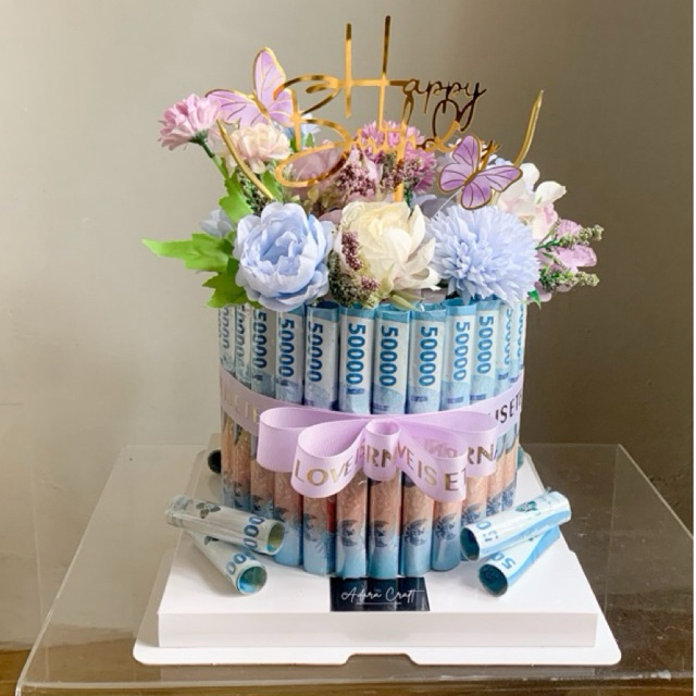 Money tower hadiah kue uang asli kado ulang tahun