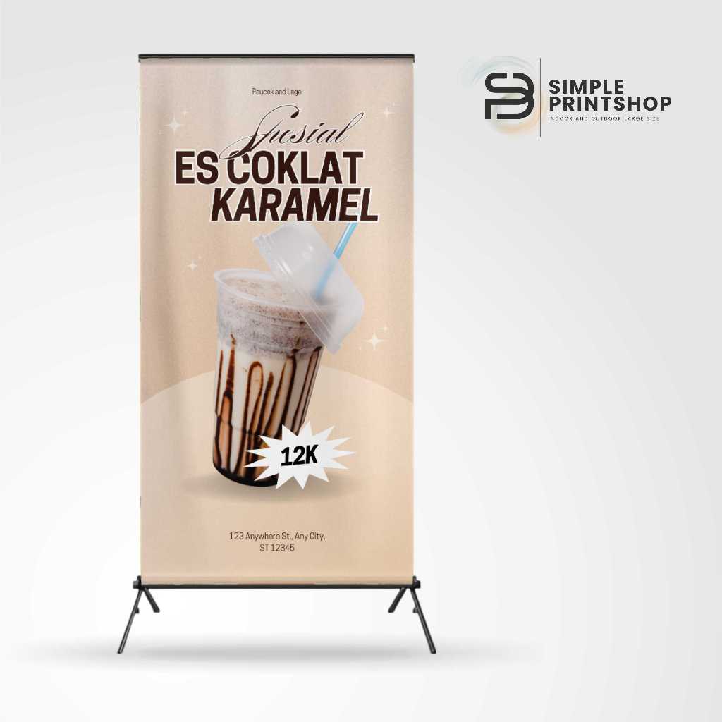 banner spanduk es coklat karamel 50x100 cm