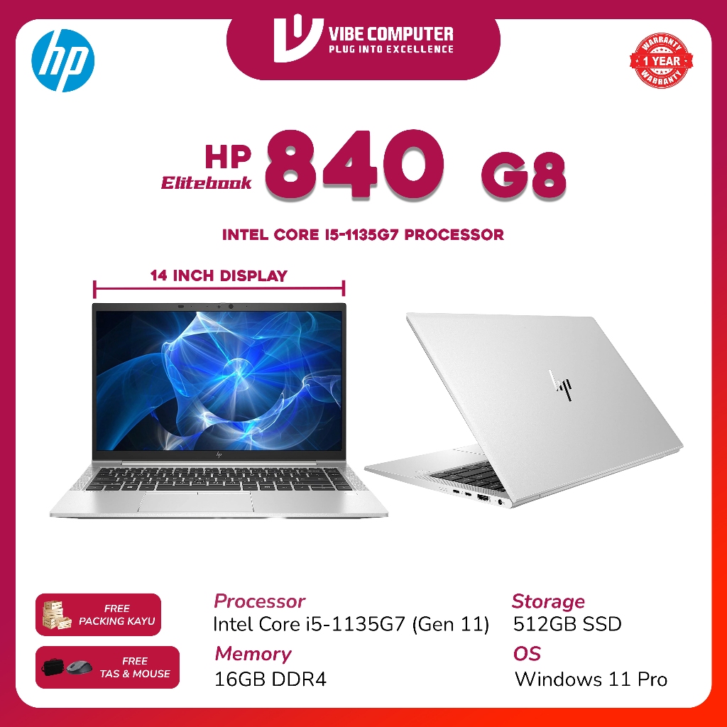 Laptop HP Elitebook 840 G8 Intel Core i5 Gen 11 RAM 16GB SSD 512GB/1TB Mulus Bergaransi