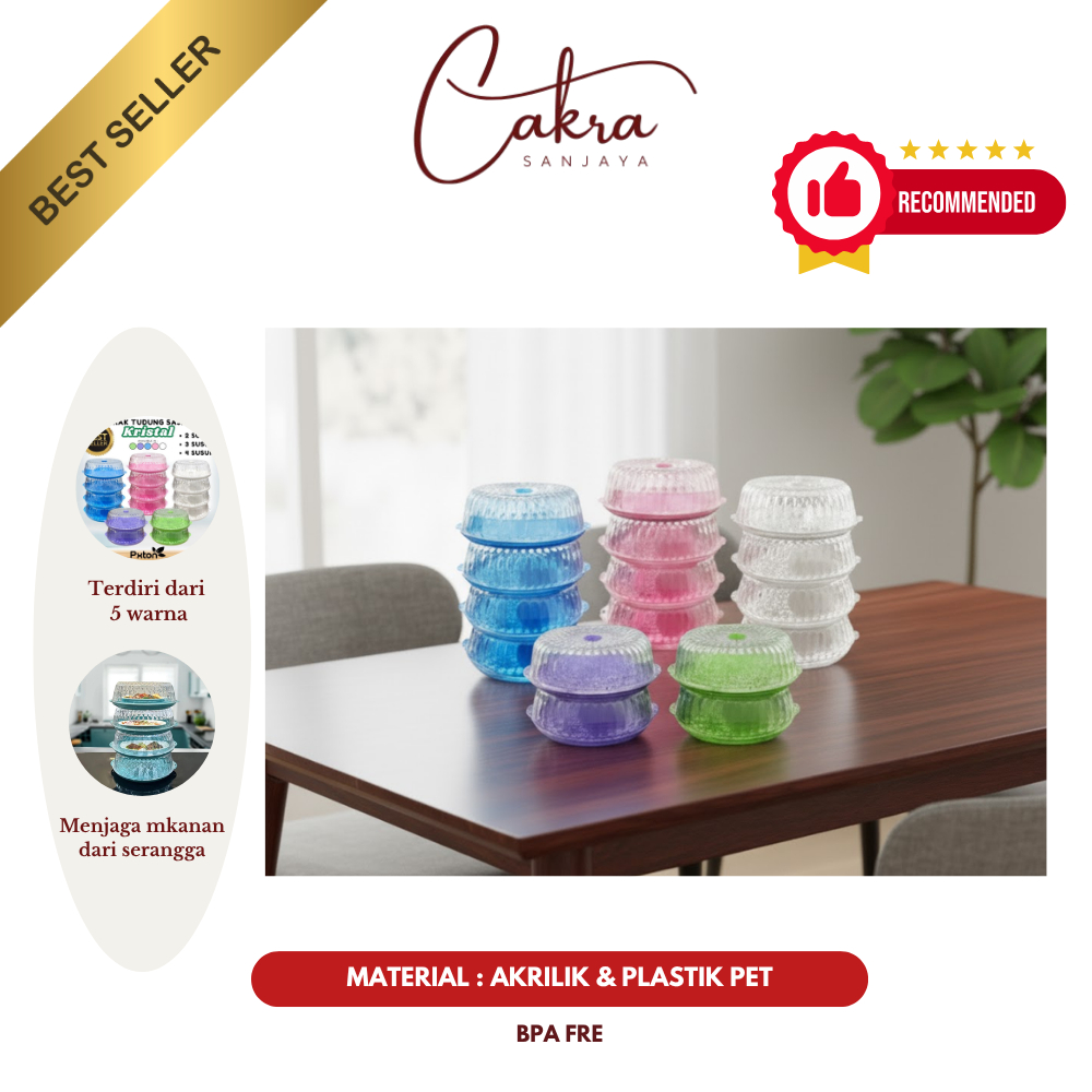 CAKRA Tudung Saji Kristal Modern 3 4 5 Tingkat / Tudung Saji Acrylic Makanan Tebal Premium