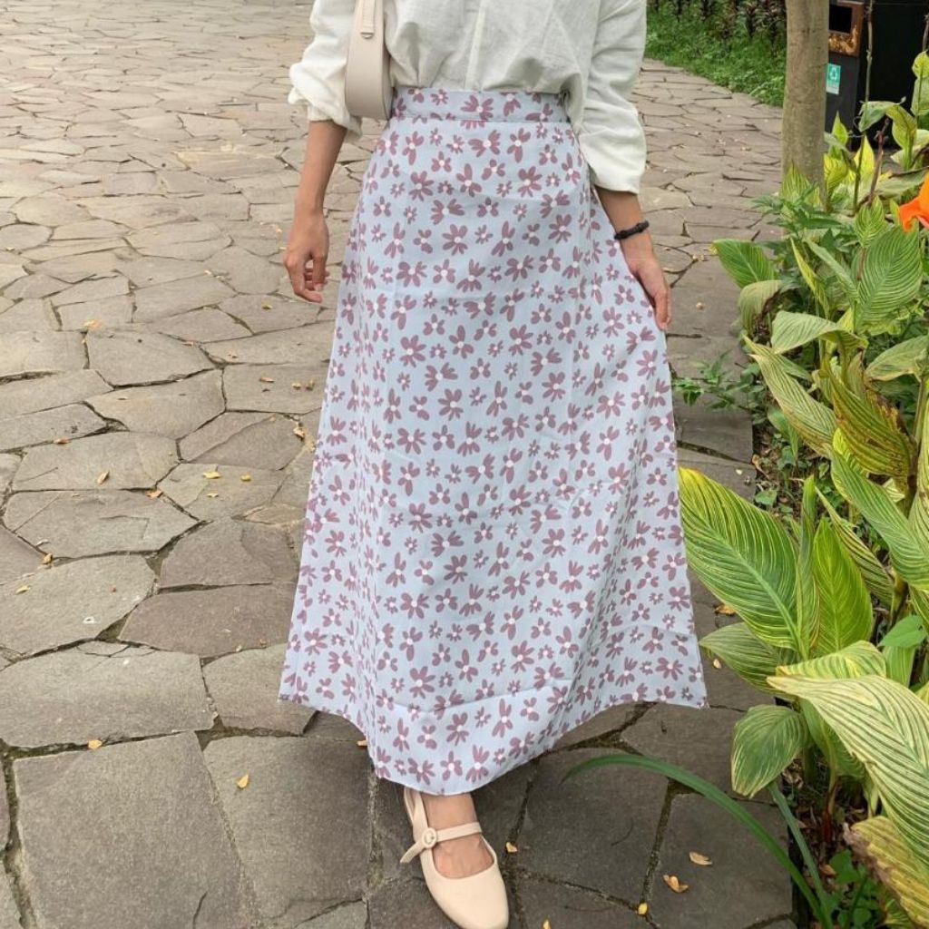 ROK MOTIF BUNGA / SKIRT PANJANG FLORAL SKIRT ROK MOTIF KEKINIAN