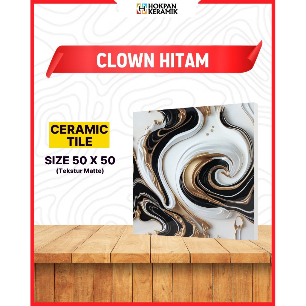Keramik Lantai Motif Gelombang Clown Hitam 50x50 Glossy - Hokpan Keramik