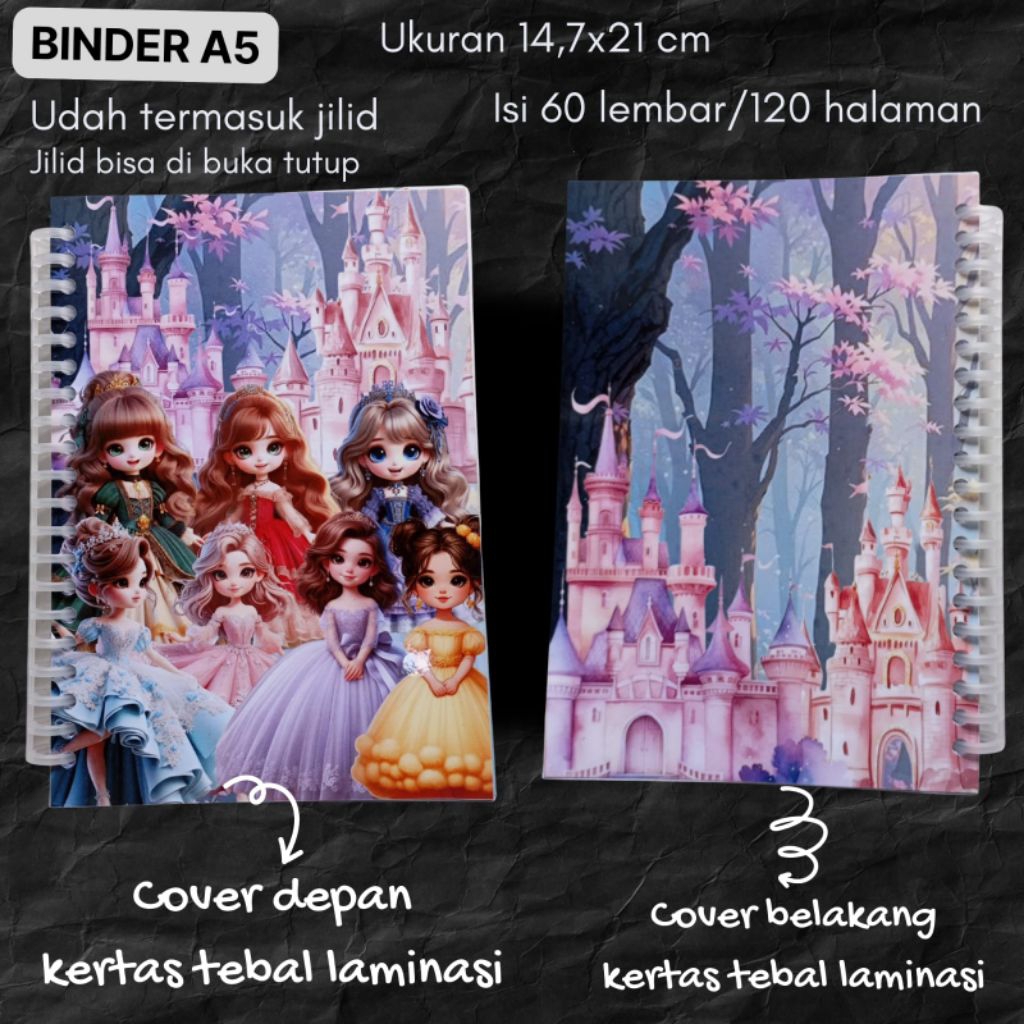 buku binder A5 motif princess mix (campur)