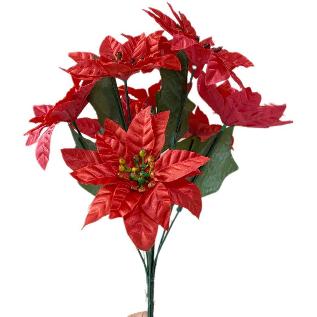Bunga ponsentia kastuba palsu merah artificial hiasan dekorasi pajangan buket natal
