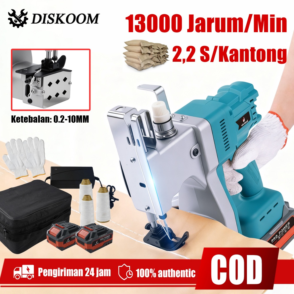DISKOOM Mesin Jahit Tas, Mesin Jahit Karung (13000 Jarum/menit), Mesin Kemasan Kantong Beras Portabe