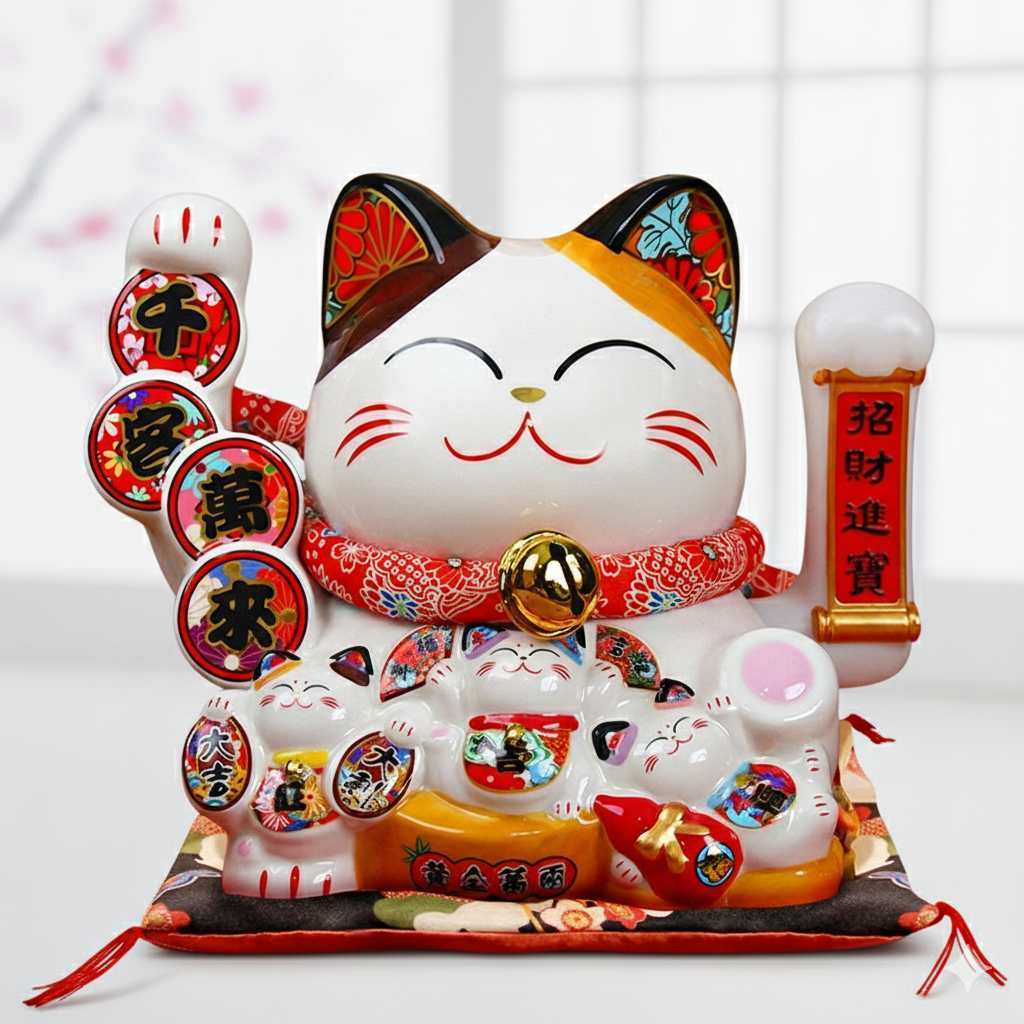 Patung kucing hoki maneki neko tangan gerak