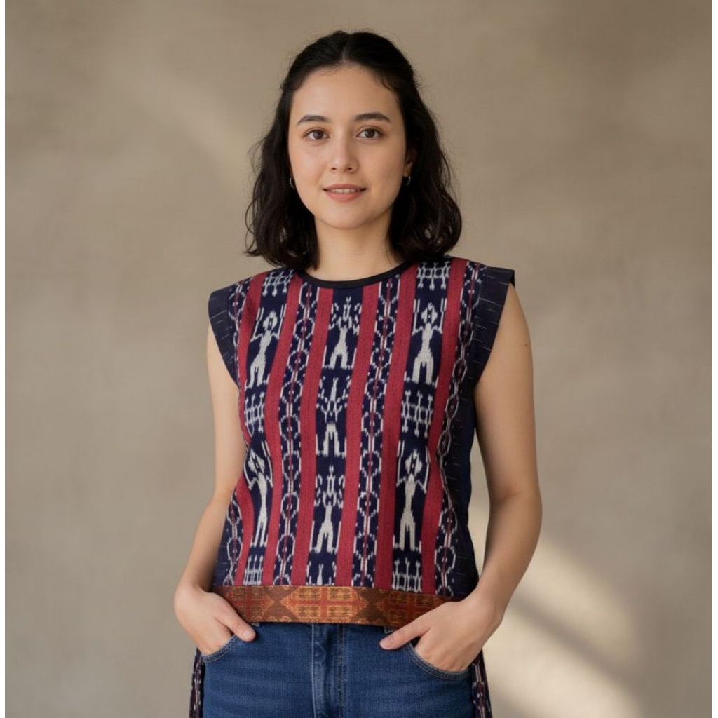 Vest Outer Tenun Motif Maluku One Size Rompi Outer