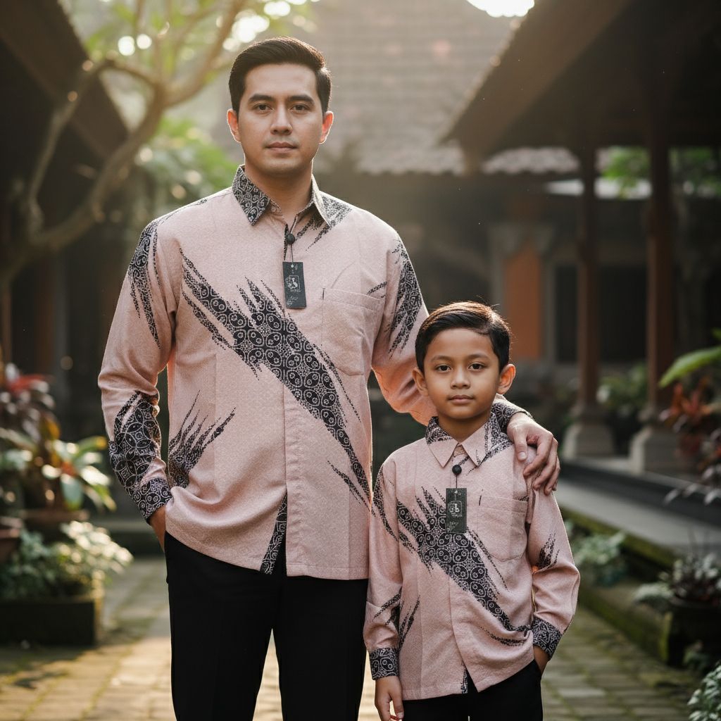 BAJU COUPLE BAPAK ANAK ,BATIK LENGAN PANJANG BAHAN DOBBY