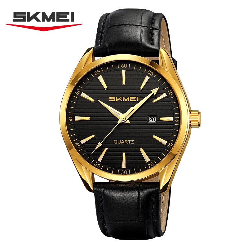 Jam Tangan ANALOG PRIA SKMEI 2490 GOLD BLACK Water Resistant 30m