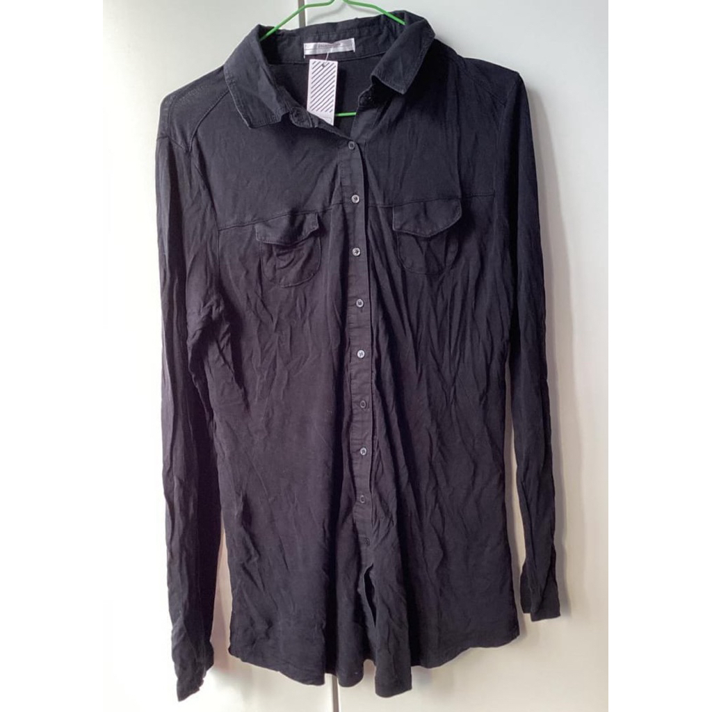 PRELOVE Baju Dewasa Kaos Berkerah Lengan Panjang Kancing Sampai Bawah Ada Saku Kecil Kiri Kanan