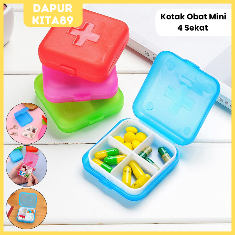 DK89 Kotak Obat Mini 4 Sekat / Medicine Box Portable 4 Grid / Wadah Tempat Penyimpanan Aksesoris Per