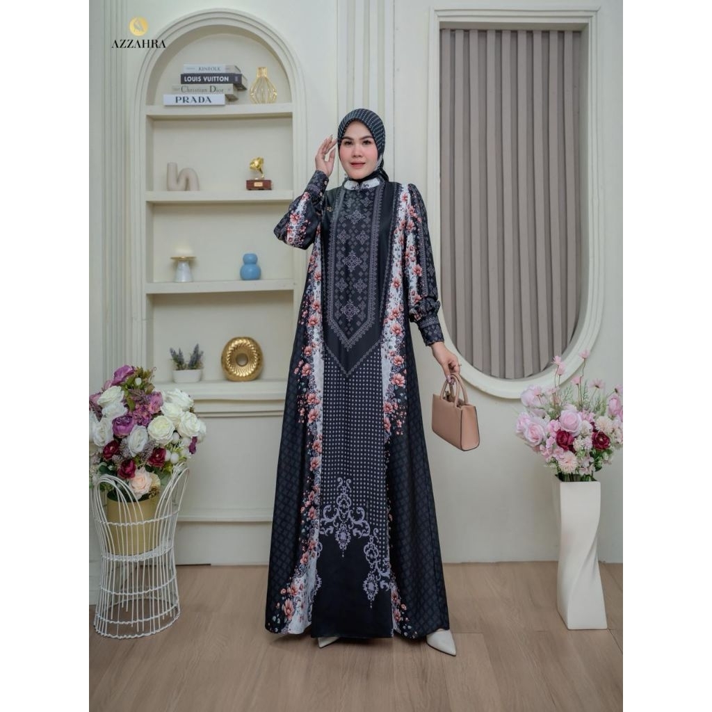 Azizah Series by Azzahra Syari / gamis set scarf printing premium / gamis cantik mewah kekinian reko