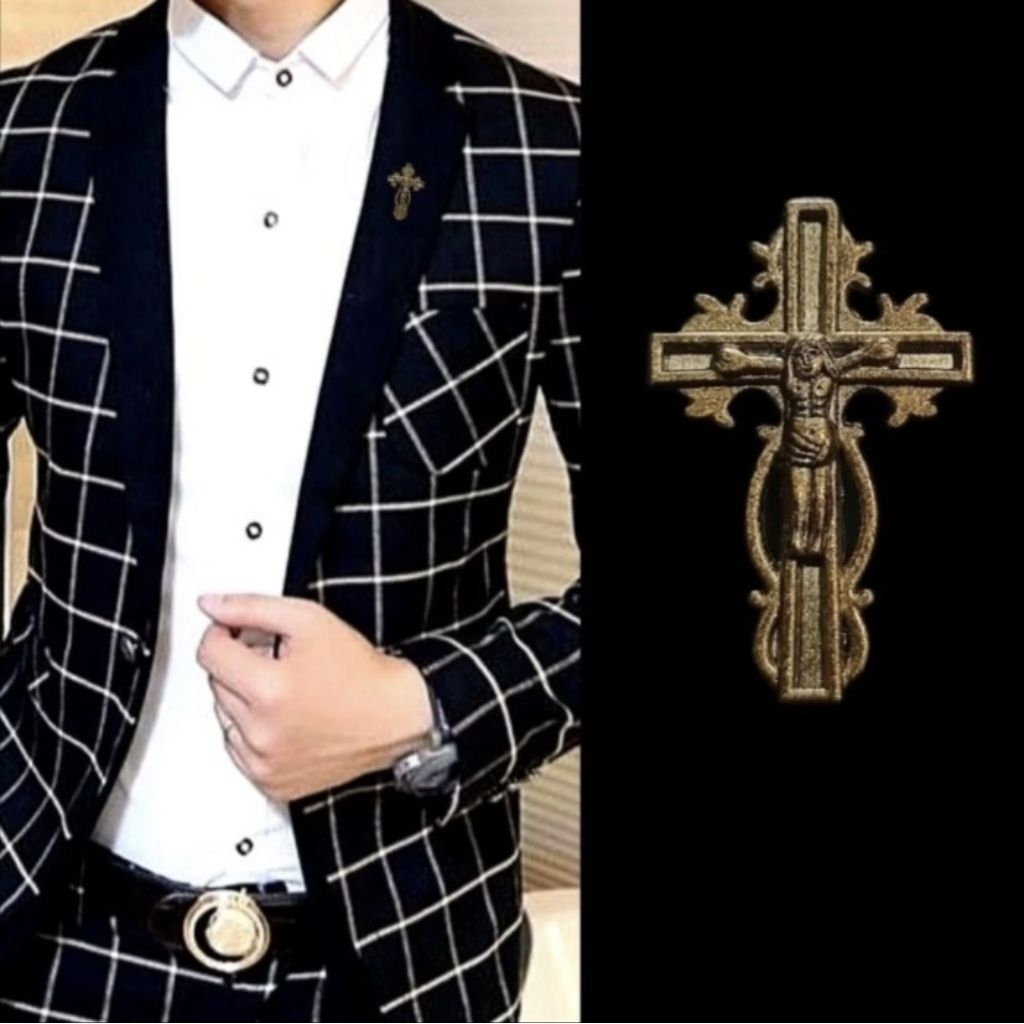Bros jas salib warna coklat metal brown cross pin bros jas kameja tuxedo mens pria