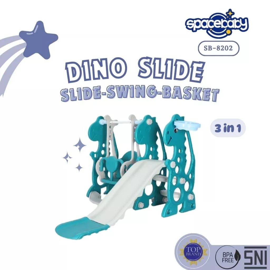 Perosotan Dan Ayunan Spacebaby Dino SB-8202 - Perosotan Dan Ayunan Free Bola Basket Kecil