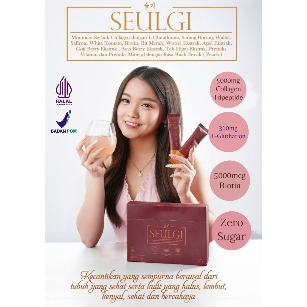 Seulgi Collagen Drink 5000mg Collagen Tripeptide|L-Glutathione|Birdnest|Biotin-Halal BPOM