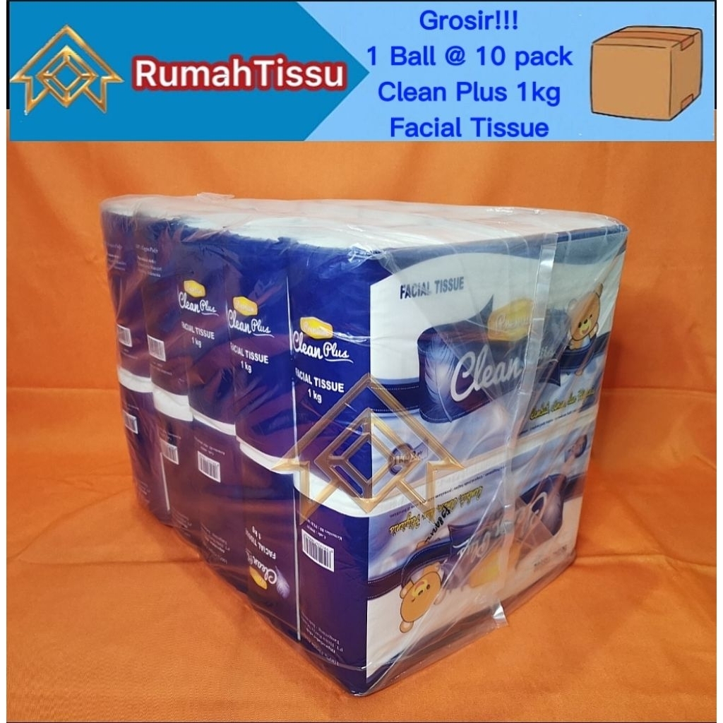 [1 Ball @ 10 Pack] Tisu CLEAN PLUS Facial Tissue 1 Kg 2 Ply Tisu Wajah 1000 Gram 2 Ply Murah Grosir 