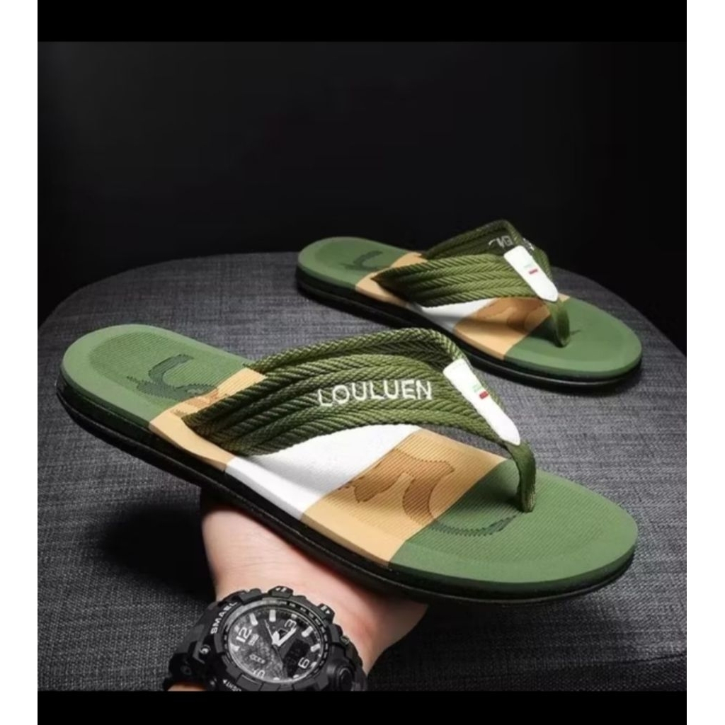 Sandal LOULUEN warna hijau terbaru kekinian trending Sendal Jepit Pria