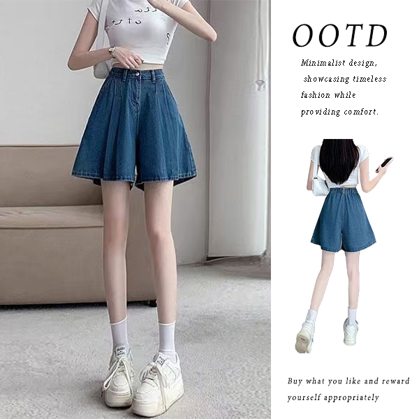 TT Mode celana pendek highwaist kasual celana pendek denim