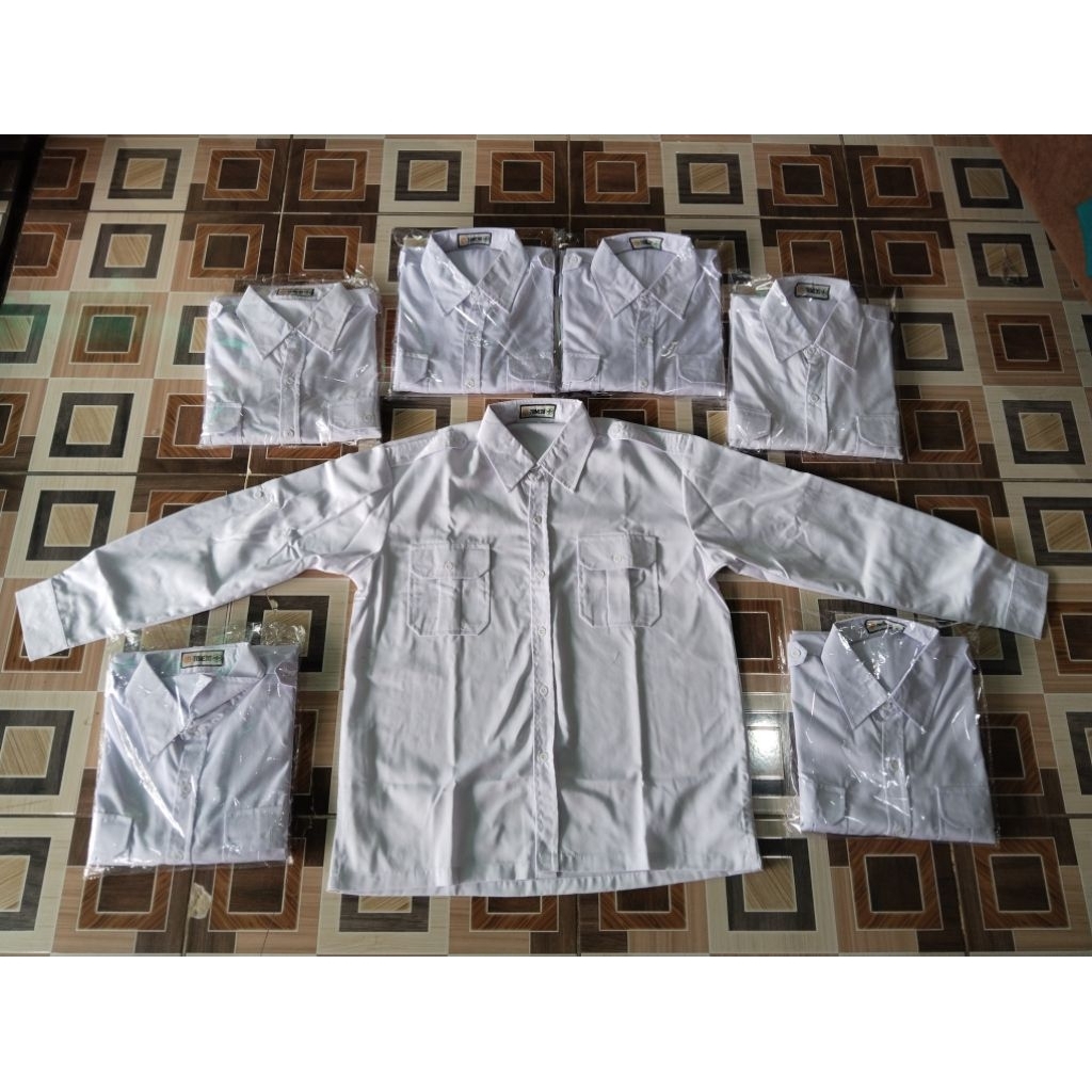 kemeja pdl pdh Lengan panjang Putih
