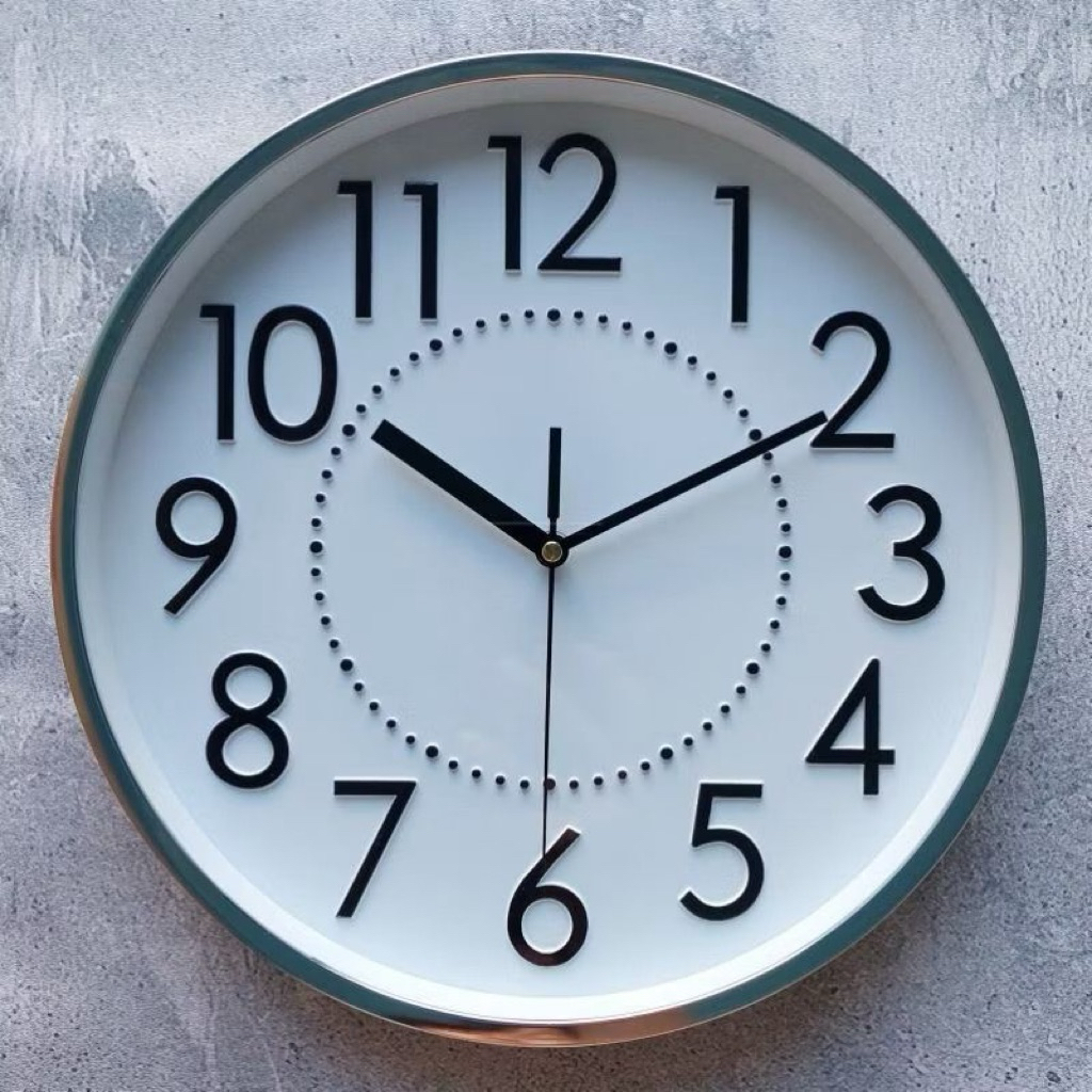 Jam Dinding Bulat Polos Minimalis Huruf Angka Timbul Minimalis Putih ring Chrome Quartz Movement Imp